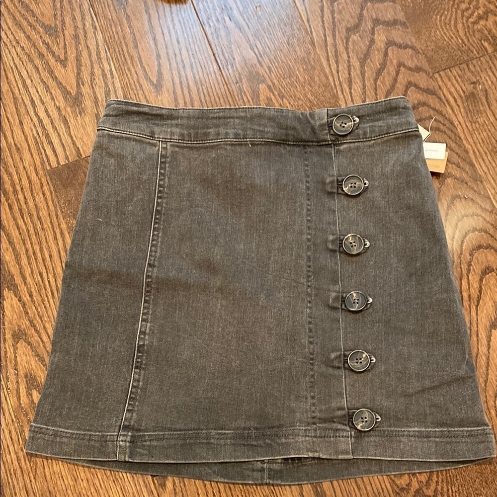 Charcoal Button-Front Denim Skirt